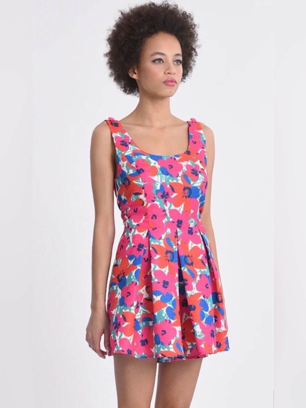 New With Tags NWT Lili Sidonio Woven Playsuit Romper Dress Fuchsia Floral Small